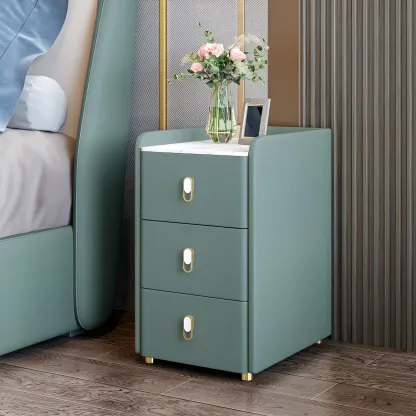 Modern Green Wood Nightstand with 3 Drawers Stone Countertop Image - 1
