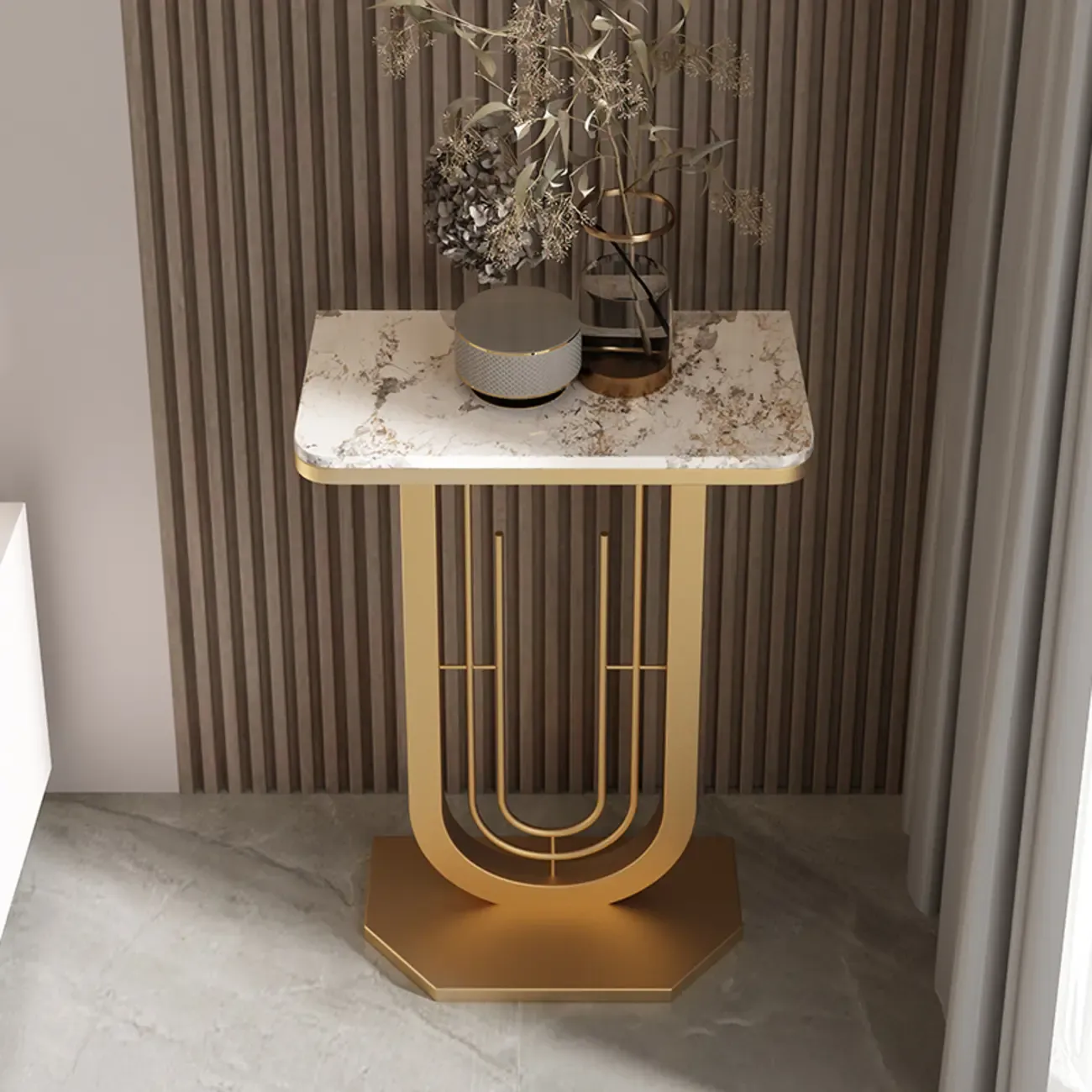 Modern Half-circle Console Table with U-Shaped Base Image - 7