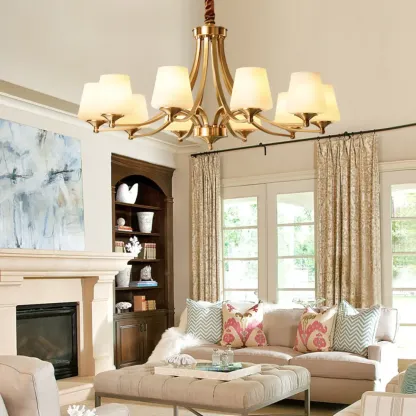 Vintage Brass Chandelier with Lampshades for Living Room Image - 3