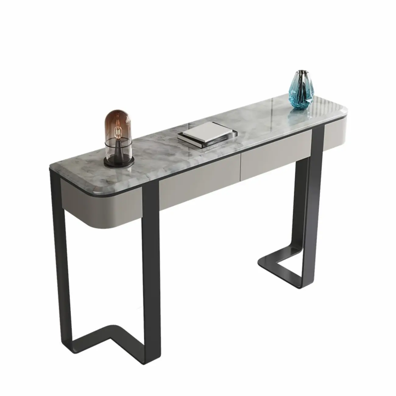 Glam Spar Top Console Table with Gold Metal Pedestal Base Image - 7 | homeyfad
