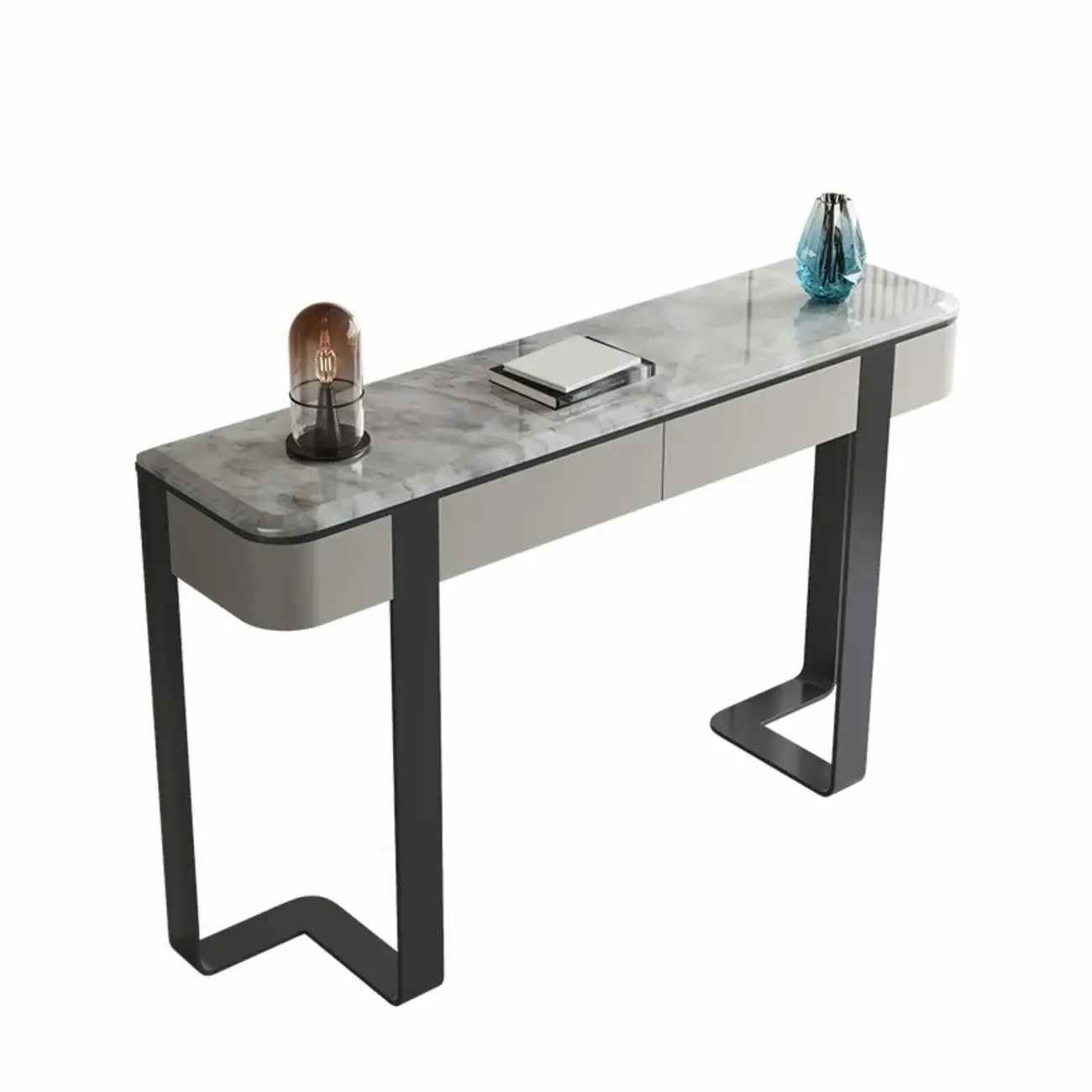 Glam Spar Top Console Table with Gold Metal Pedestal Base Image - 7