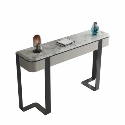 Glam Spar Top Console Table with Gold Metal Pedestal Base Image - 7