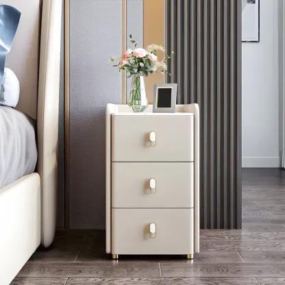 Modern Green Wood Nightstand with 3 Drawers Stone Countertop Image - 2