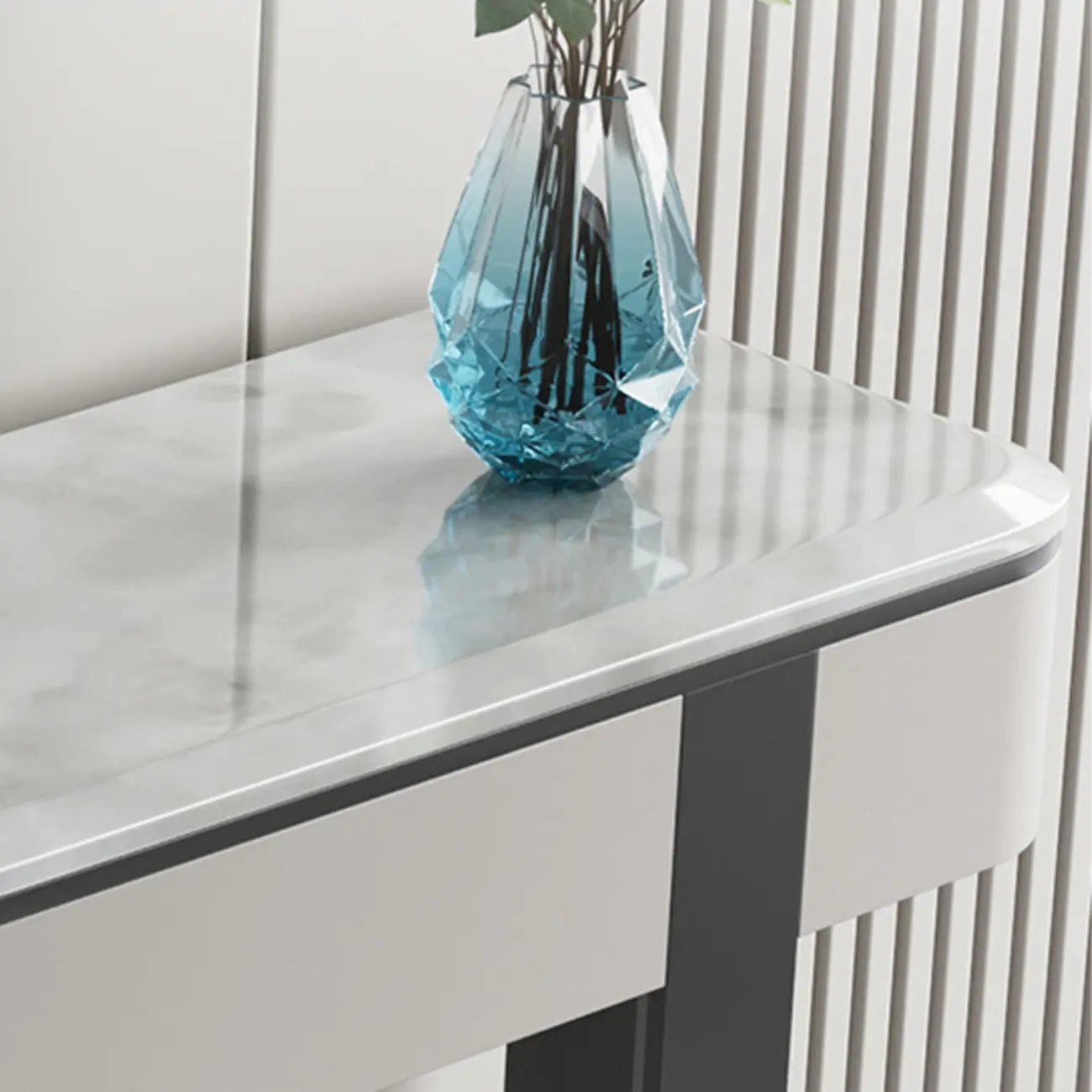 Glam Spar Top Console Table with Gold Metal Pedestal Base Image - 8 | homeyfad