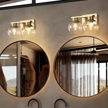 Classic Brass Vanity Lights with Transparent Ball Shade Image - 8