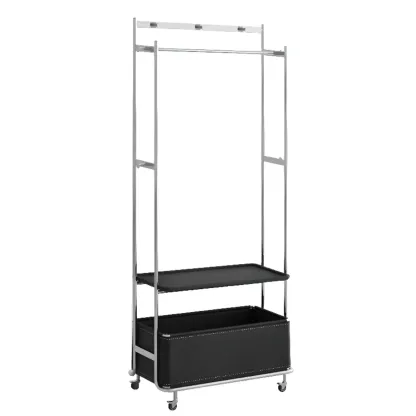 Modern Steel Hall Tree with Shelves and Wheels Image - 9