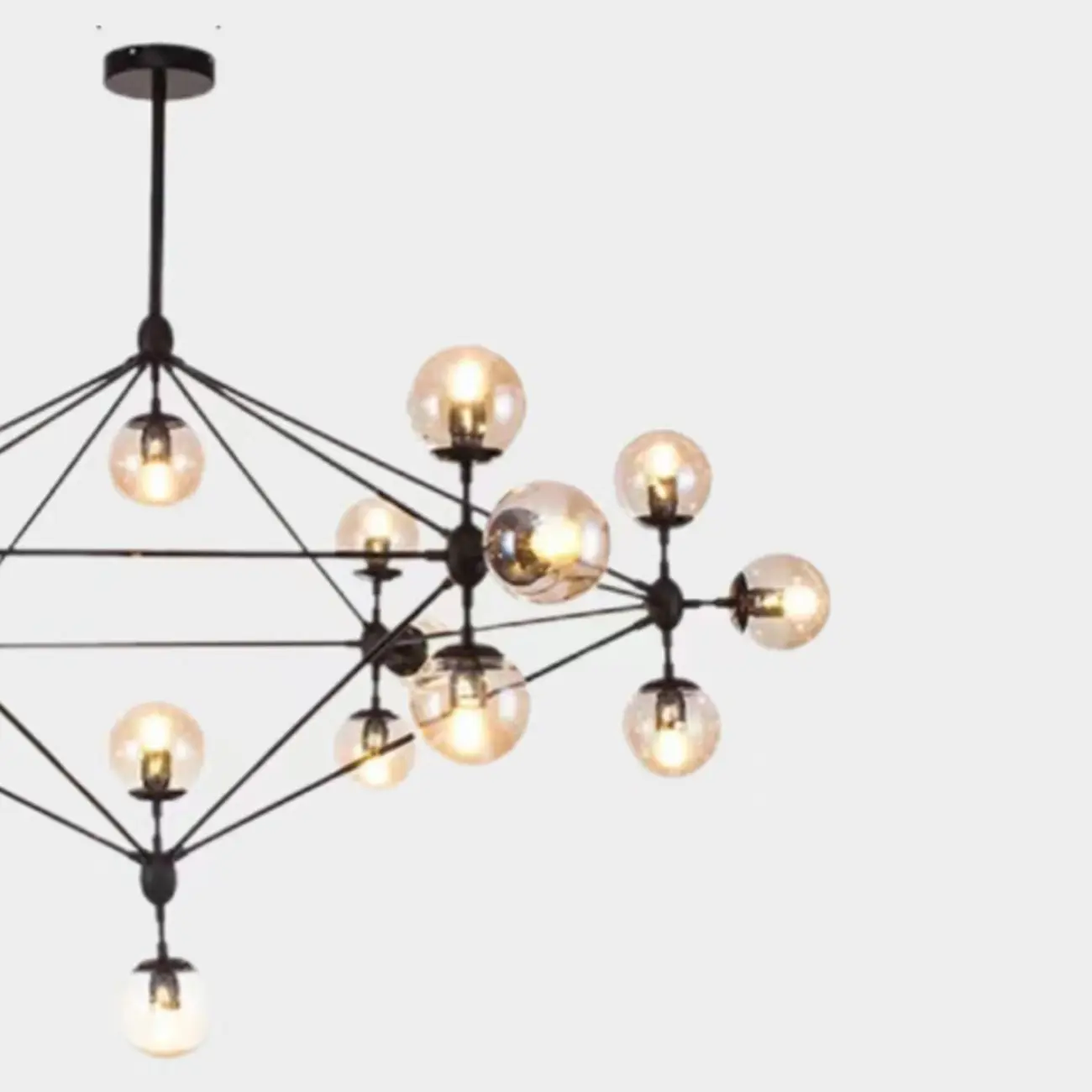 Industrial Black Globe Chandelier with Cognac Glass Shades  Image - 9 | homeyfad