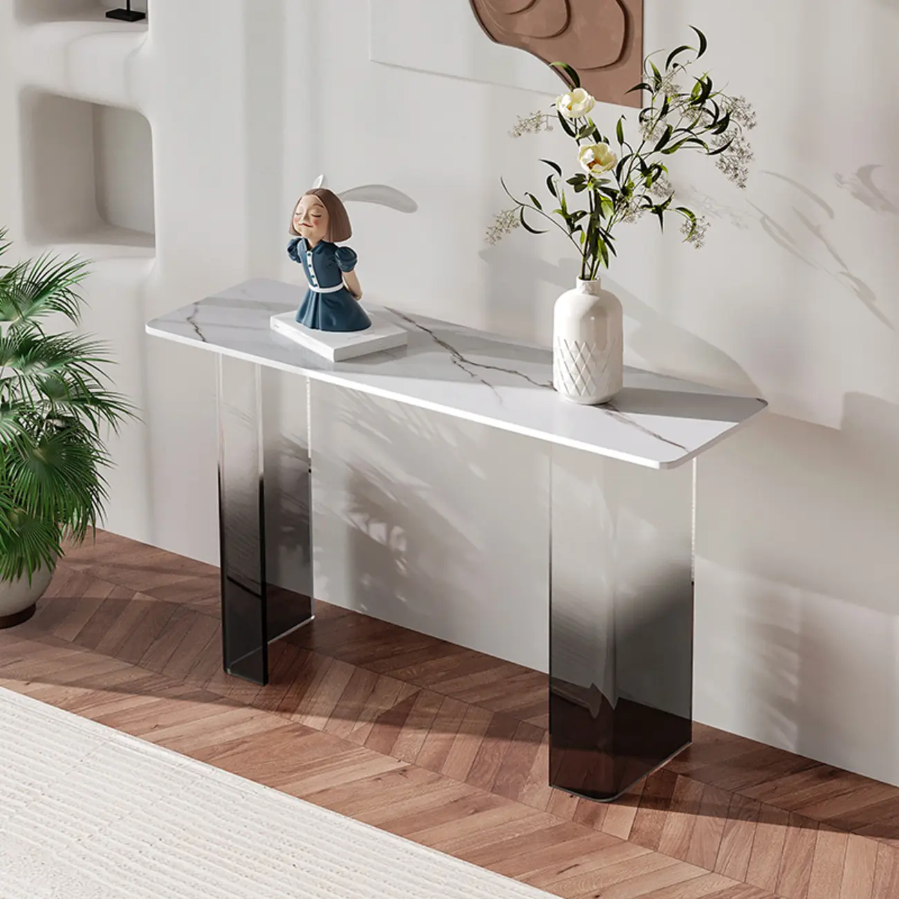 Plastic/ Acrylic White Sintered Stone Console Table on Pedestal Image - 1 | homeyfad