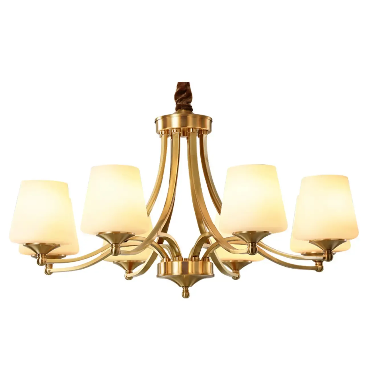 Vintage Brass Chandelier with Lampshades for Living Room Image - 5