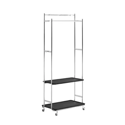 Modern Steel Hall Tree with Shelves and Wheels Image - 10