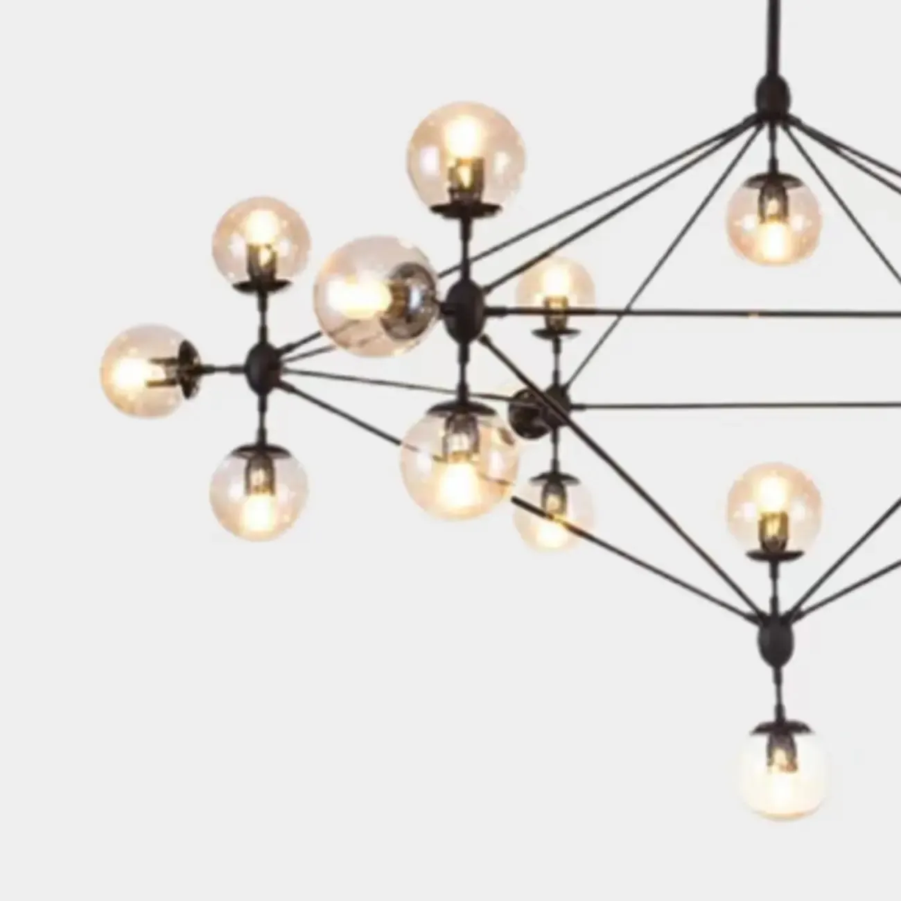 Industrial Black Globe Chandelier with Cognac Glass Shades  Image - 10