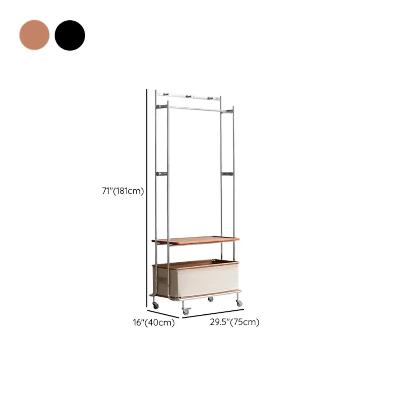 Modern Steel Hall Tree with Shelves and Wheels #size
