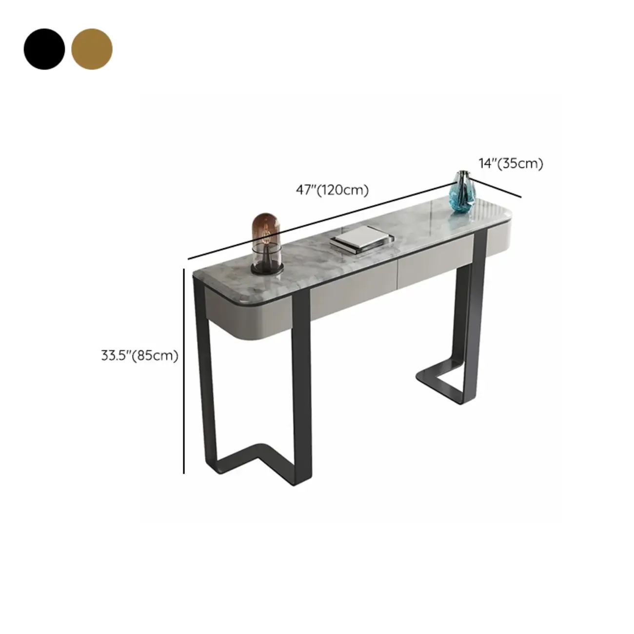 Glam Spar Top Console Table with Gold Metal Pedestal Base #size
