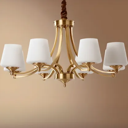 Vintage Brass Chandelier with Lampshades for Living Room Image - 6