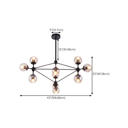 Industrial Black Globe Chandelier with Cognac Glass Shades  #size