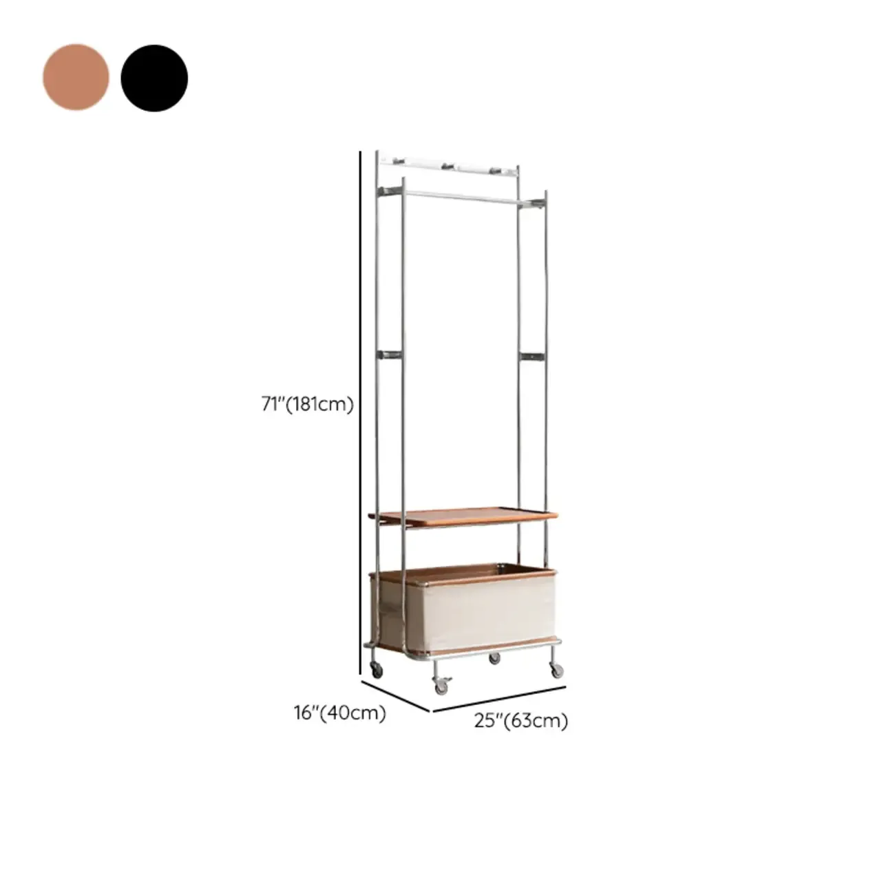 Modern Steel Hall Tree with Shelves and Wheels Image - 12