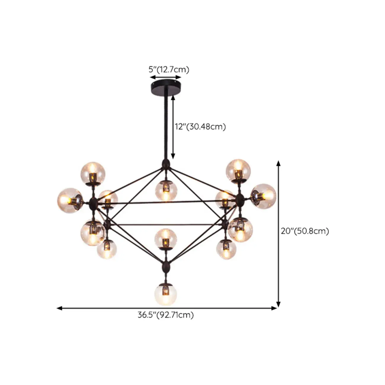 Industrial Black Globe Chandelier with Cognac Glass Shades  Image - 12 | homeyfad