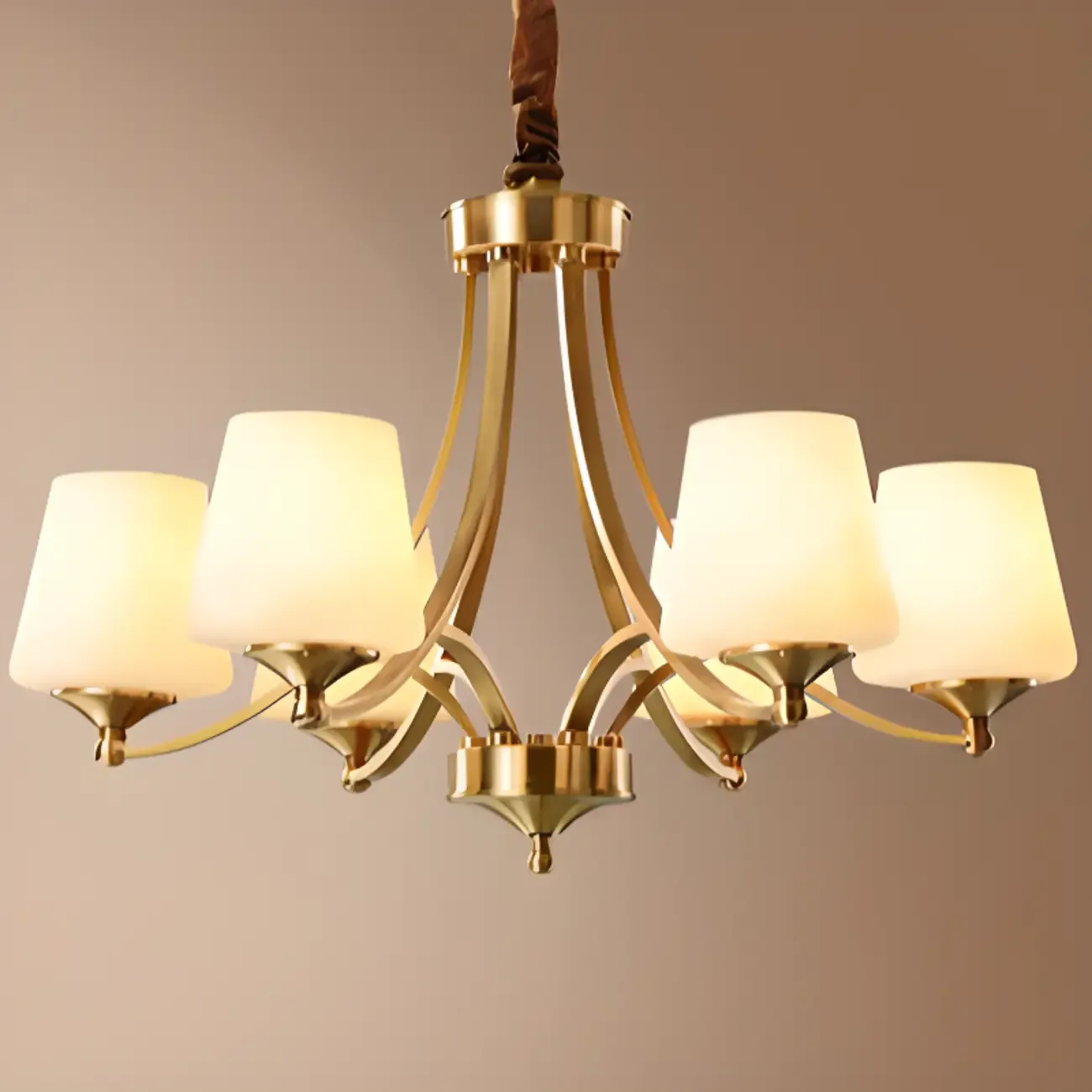 Vintage Brass Chandelier with Lampshades for Living Room Image - 7
