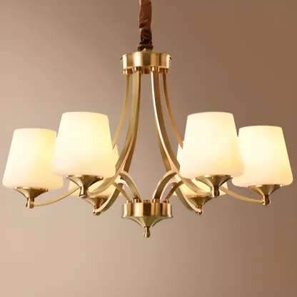 Vintage Brass Chandelier with Lampshades for Living Room Image - 7