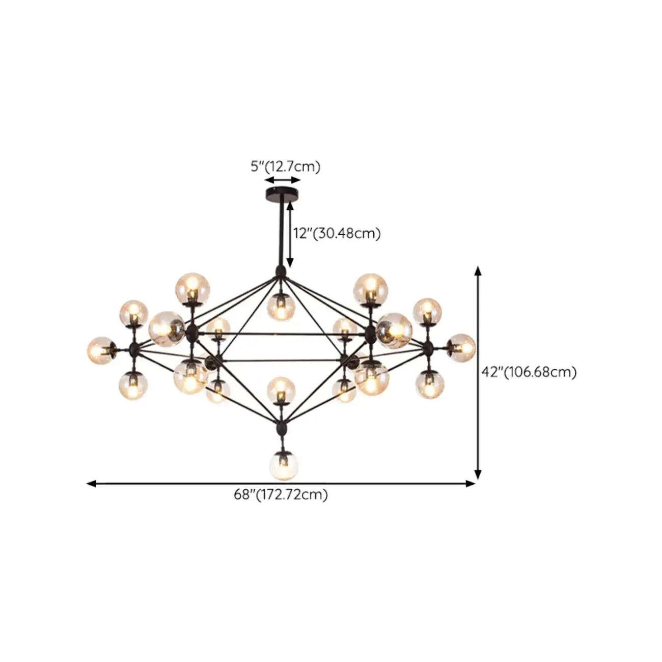 Industrial Black Globe Chandelier with Cognac Glass Shades  Image - 13