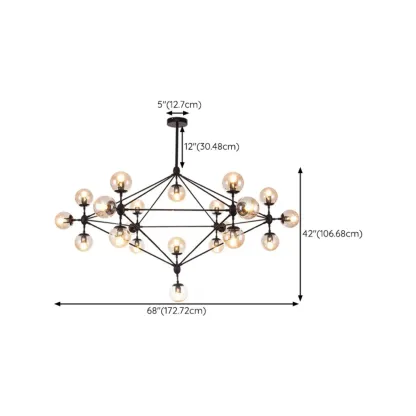 Industrial Black Globe Chandelier with Cognac Glass Shades  Image - 13