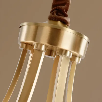 Vintage Brass Chandelier with Lampshades for Living Room Image - 8