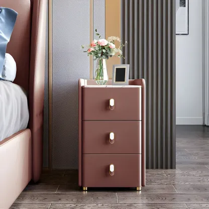 Modern Green Wood Nightstand with 3 Drawers Stone Countertop Image - 8