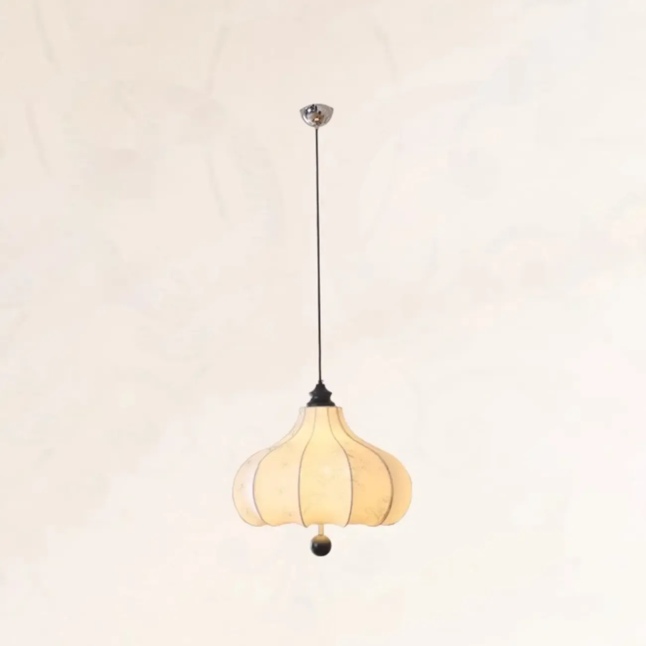 Adjustable Vintage Lantern Chandelier with Fabric Lampshade Image - 2