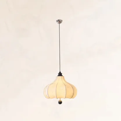 Adjustable Vintage Lantern Chandelier with Fabric Lampshade Image - 2