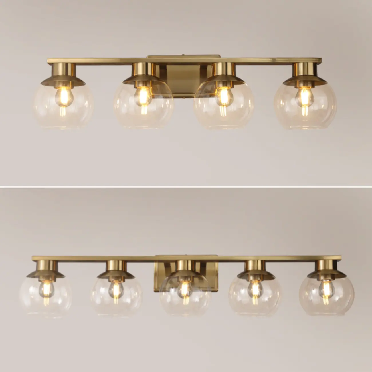 Classic Brass Vanity Lights with Transparent Ball Shade Image - 13 | homeyfad
