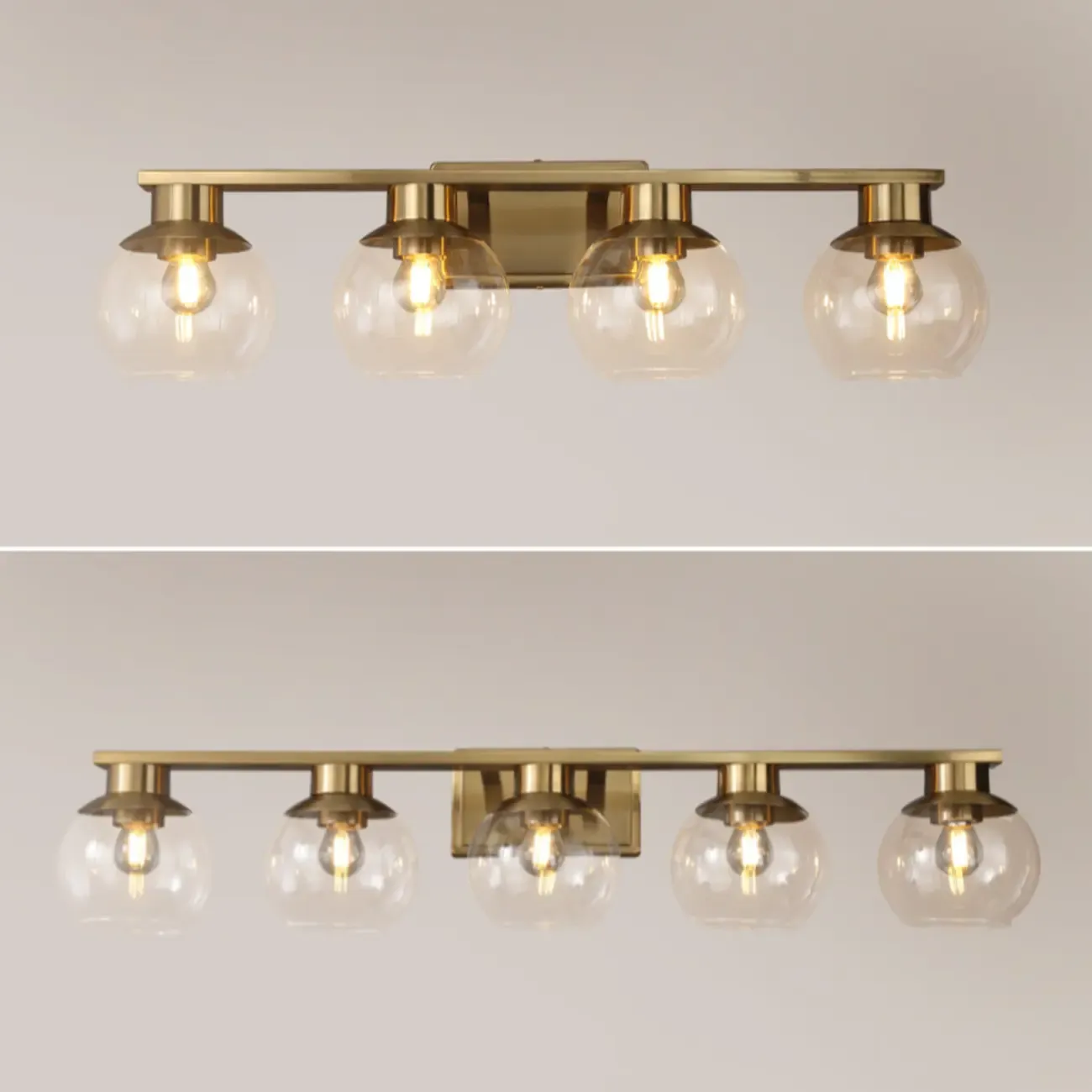 Classic Brass Vanity Lights with Transparent Ball Shade Image - 13