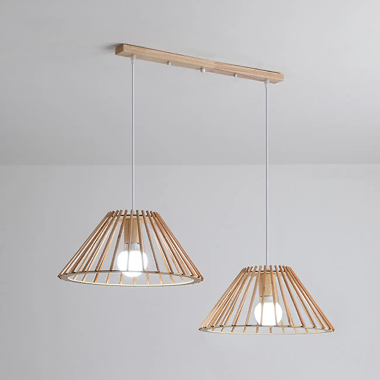 2 Light Natural Wood Polygonal Pendant Light for Kitchen Image - 2 | homeyfad