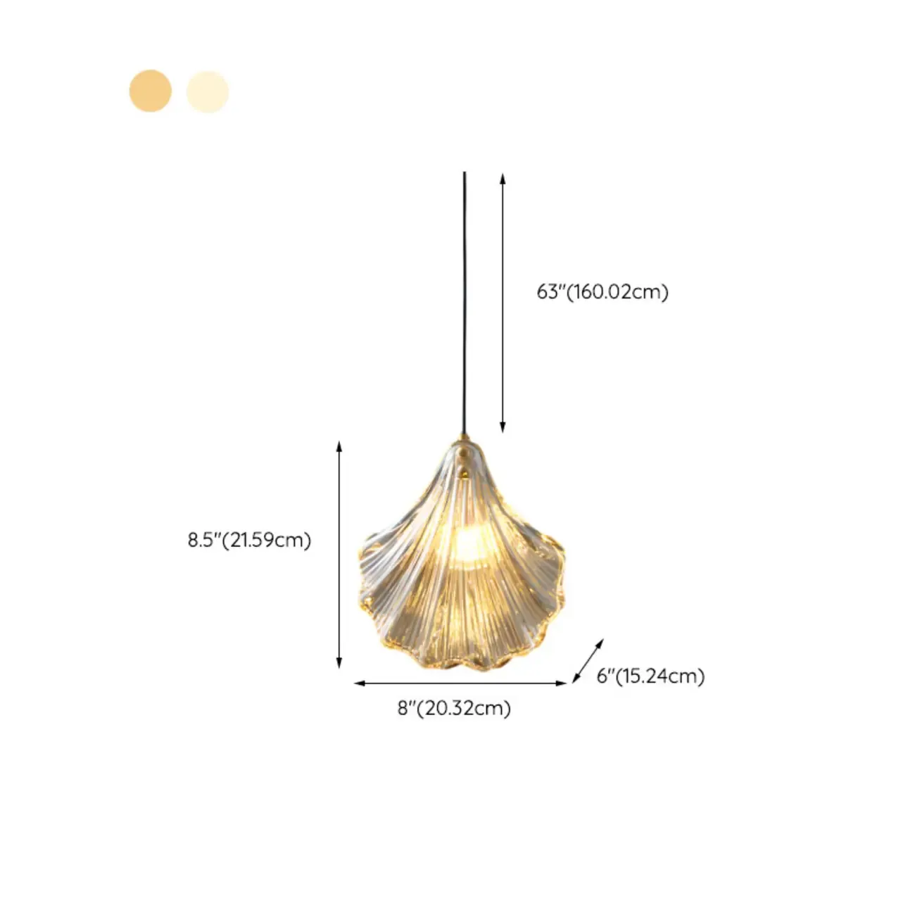 Artistic Ginkgo Clear Glass LED Pendant Light for Living Room #size