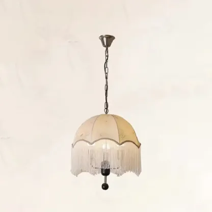 Adjustable Vintage Lantern Chandelier with Fabric Lampshade Image - 3