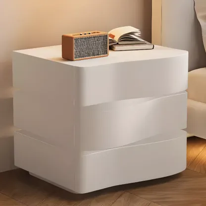 Stylish Wooden Nightstand with Wave Design in Grey with 3 Drawers Image - 4