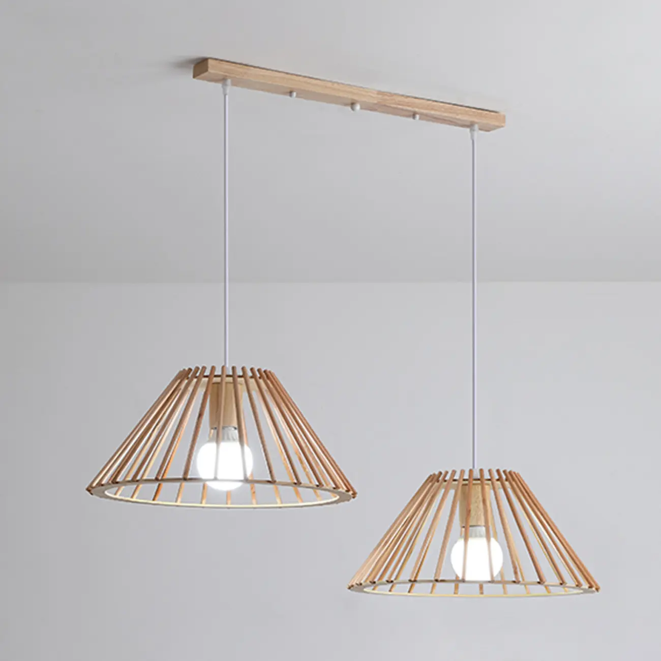 2 Light Natural Wood Polygonal Pendant Light for Kitchen Image - 3 | homeyfad