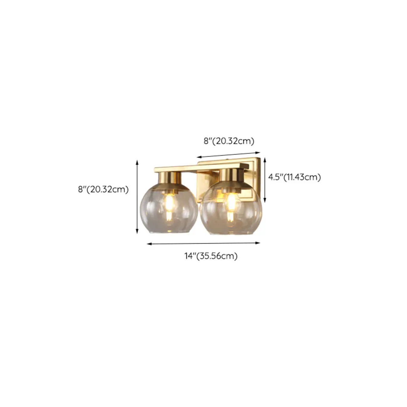 Classic Brass Vanity Lights with Transparent Ball Shade #size