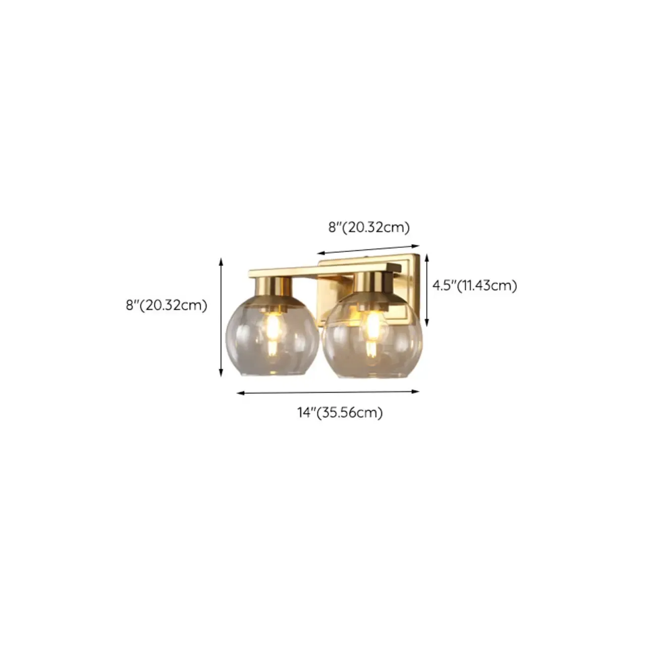 Classic Brass Vanity Lights with Transparent Ball Shade #size