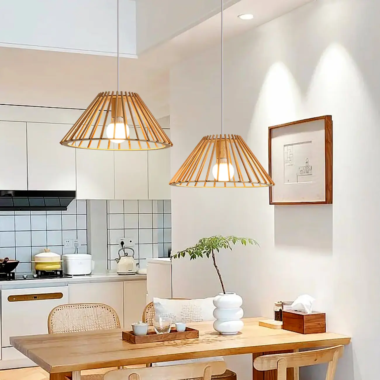 Modern Wood Geometric Island Pendant Light for Kitchen Image - 2 | homeyfad