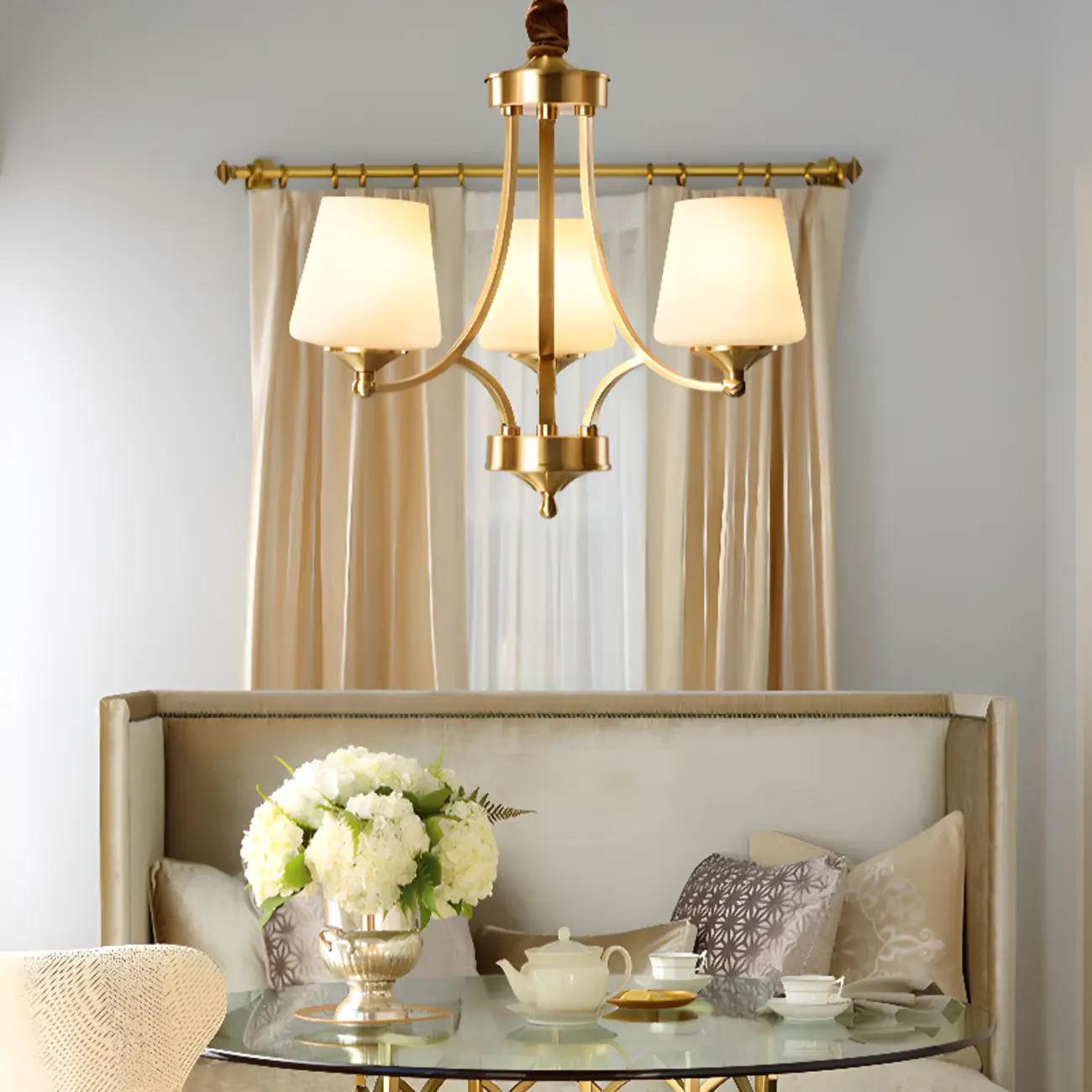 Vintage Brass Chandelier with Lampshades for Living Room Image - 11 | homeyfad