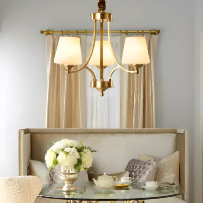 Vintage Brass Chandelier with Lampshades for Living Room Image - 11