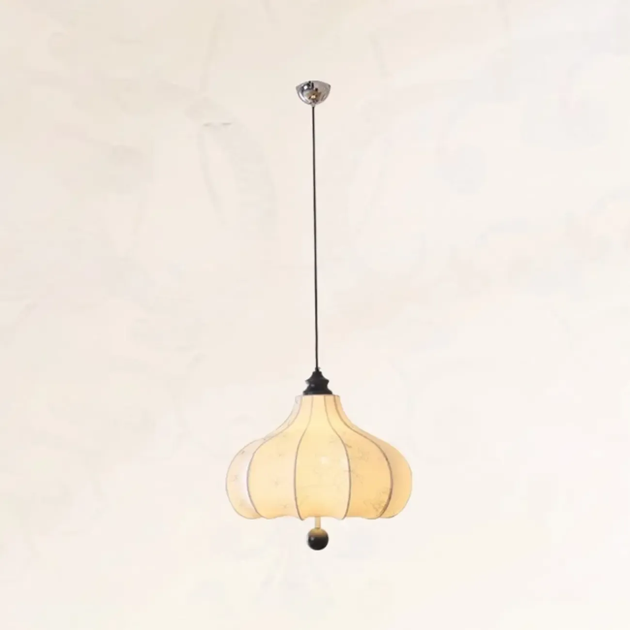 Adjustable Vintage Lantern Chandelier with Fabric Lampshade Image - 5