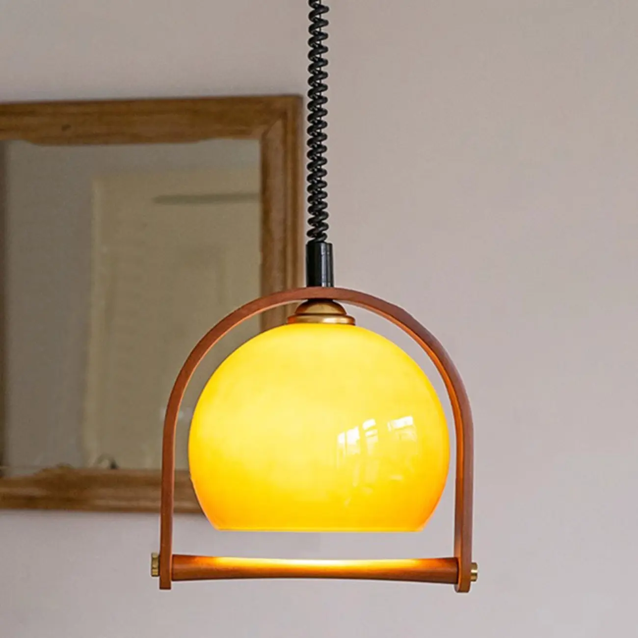 Modern Yellow Round Pendant Lamp with Metal Frame for Living Room Image - 4 | homeyfad