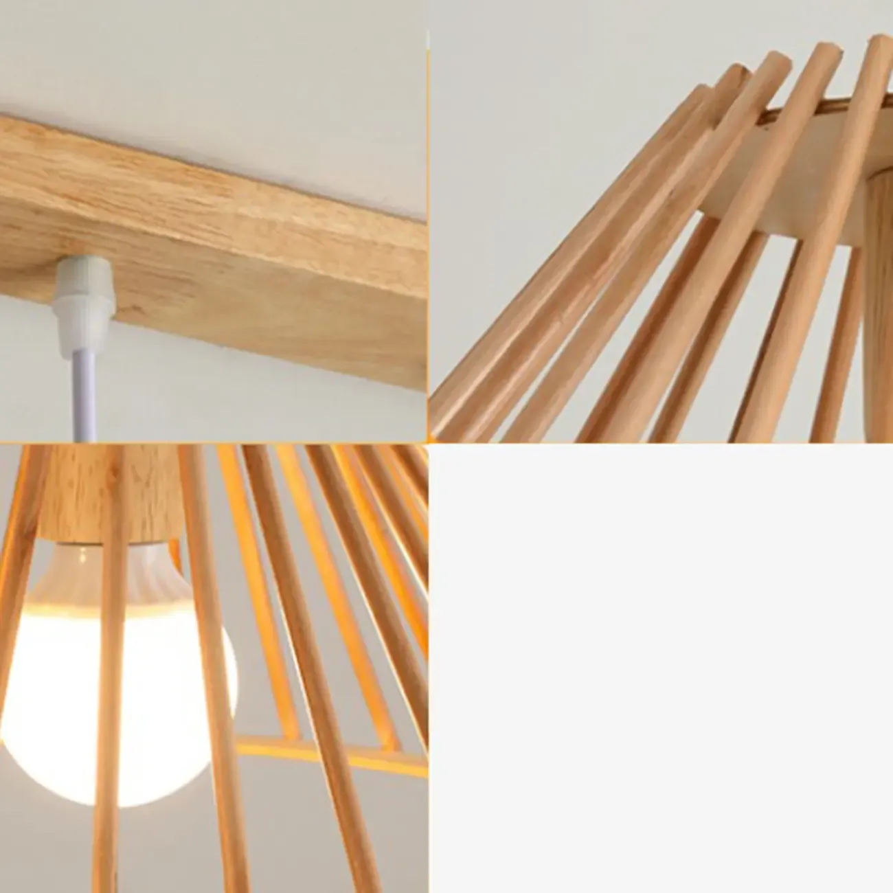 2 Light Natural Wood Polygonal Pendant Light for Kitchen Image - 5