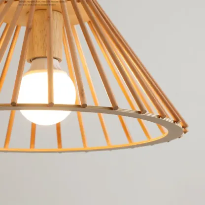 2 Light Natural Wood Polygonal Pendant Light for Kitchen Image - 6