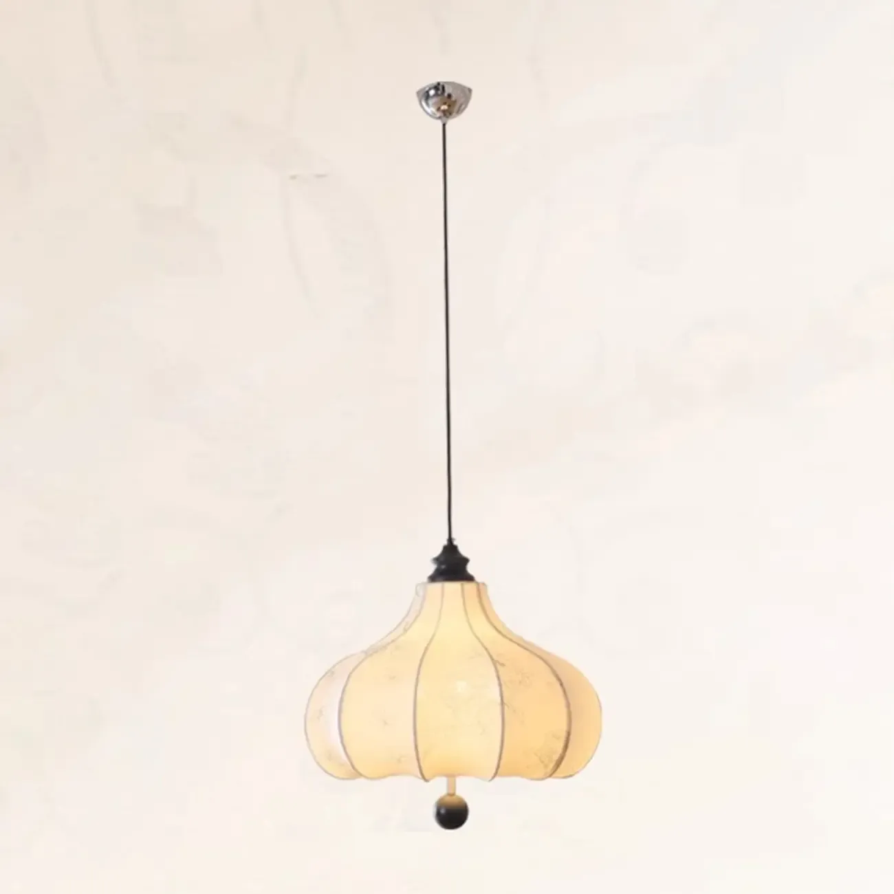 Adjustable Vintage Lantern Chandelier with Fabric Lampshade Image - 7