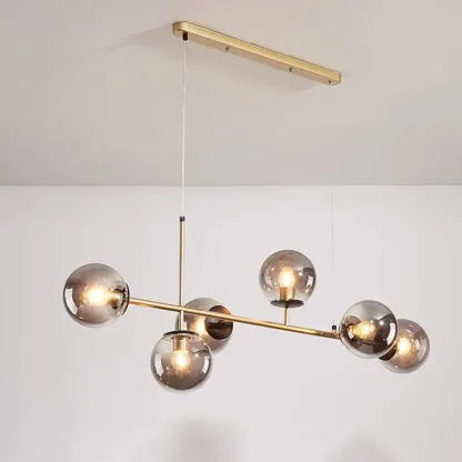 6 Light Glass Globe Island Pendant Light with Adjustable Length Image - 3