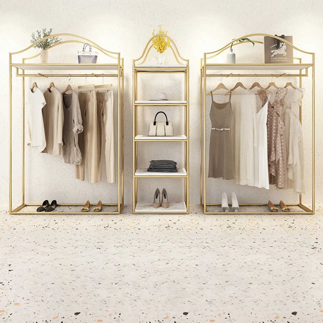 Modern Gold Metal Freestanding Hall Tree with Storage Image - 3 | homeyfad