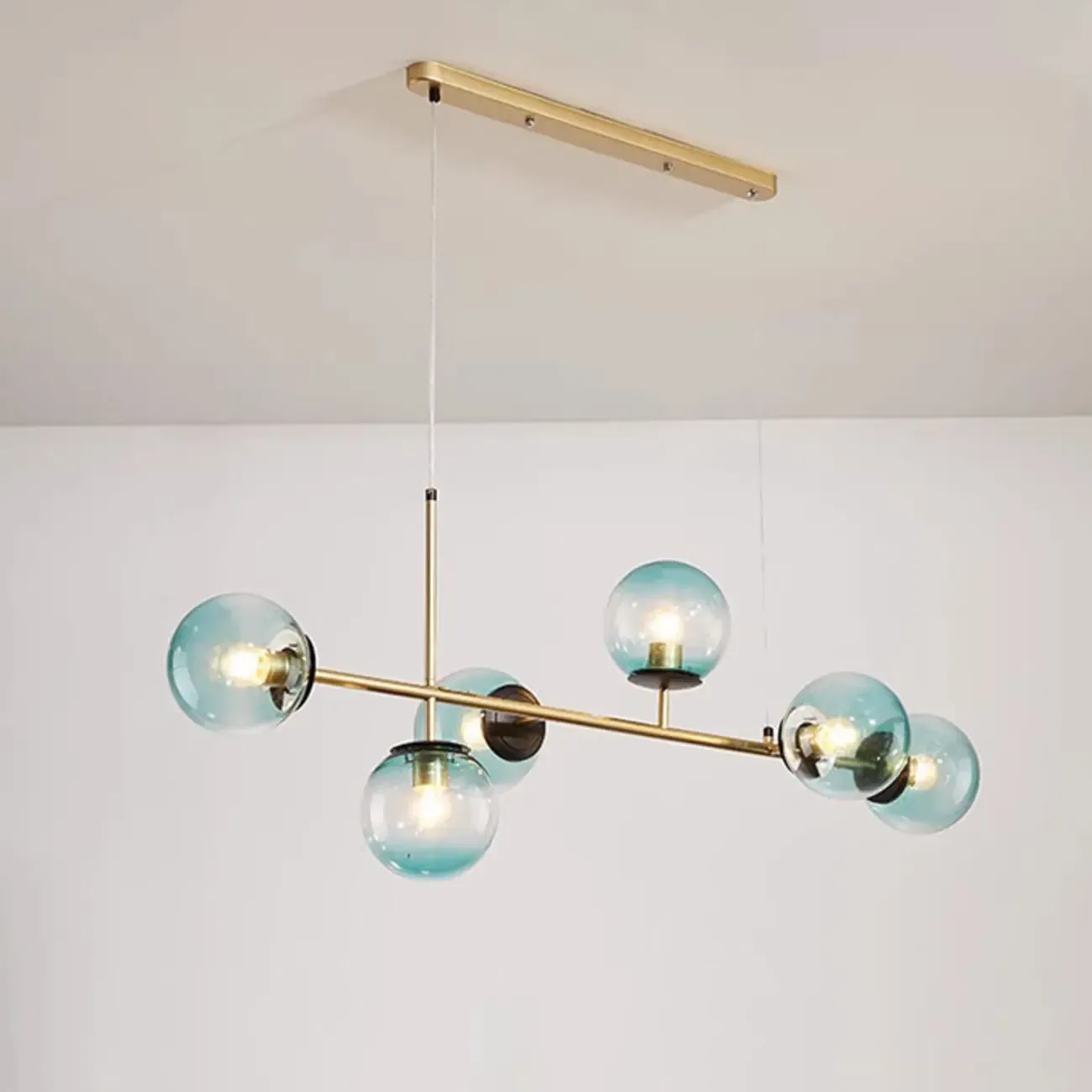 6 Light Glass Globe Island Pendant Light with Adjustable Length Image - 5