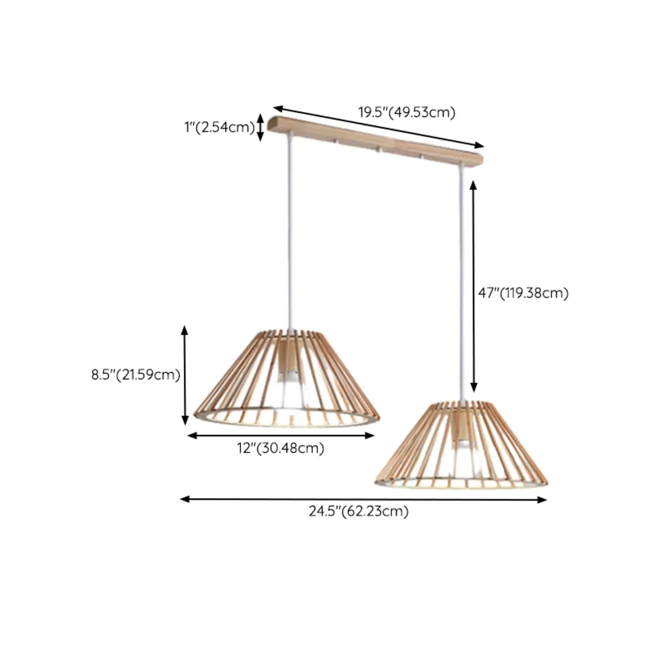2 Light Natural Wood Polygonal Pendant Light for Kitchen #size
